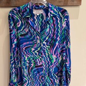 Johnny Was Blue and Pink Swirl Button-Down Shirt - Groovy